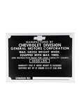 Chevrolet Parts -  Data Plate (Metal) Right Side Of Cowl, 1/2 Ton