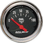  Parts -  Instrument Gauges - Auto Meter Traditional Chrome Series 2-1/16" Oil Pressure Gauge. Electric 0-100 Psi., Short Sweep